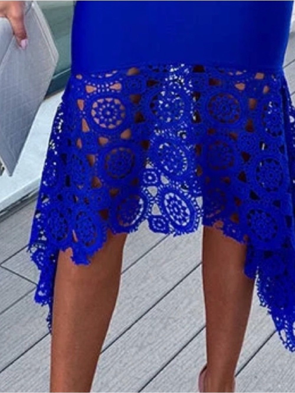 Royal Blue Crochet Lace Fishtail Midi Dress S/M - Picture 3 of 7